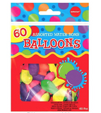 Waterbomb Latex Balloon | Bright Assorted Colors | Pack of 60 |Party Decor