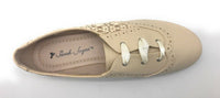 Sarah Jayne Girl's JAZZ Flat Ribbon Lace Up Oxford Shoes, Beige, 2 M US