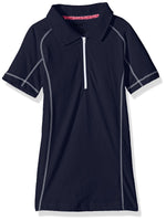 Cherokee Little Girls' Uniform Jersey Polo with Zip Plaquet, Navy, 5/6