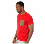 Justified Lies Men's Red T-Shirt with Plaid Chest Pocket Size Small