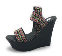 Madden Girl Women's Sabel Canvas Wedge Sandal, Multicolor Black, 11 M US, New