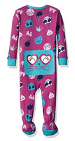 Petit Lem Girls' Printed Footed Pajamas, Emoji Cat, 18 Months