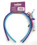 Goody Girl's Bow & Stripe Headbands Blue Purple White Satin Stripe Bow, 2 Pack