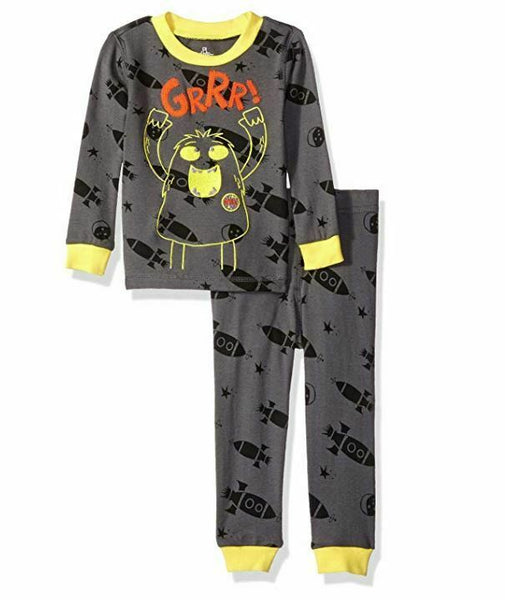 Petit Lem Boys' Spaceship 2 Piece Pajama Set, Gray, 18M