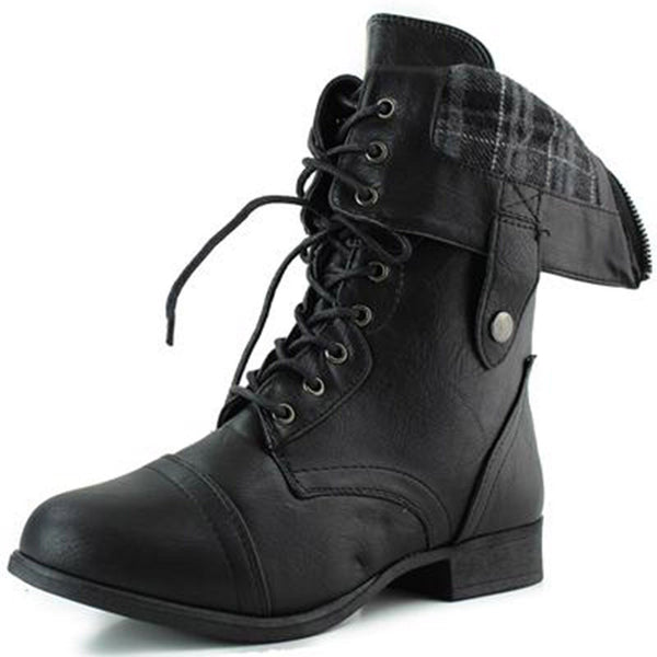 Women's Military Lace up Fold-able Ankle Bootie Mid Knee Combat Boots,Smart-1...