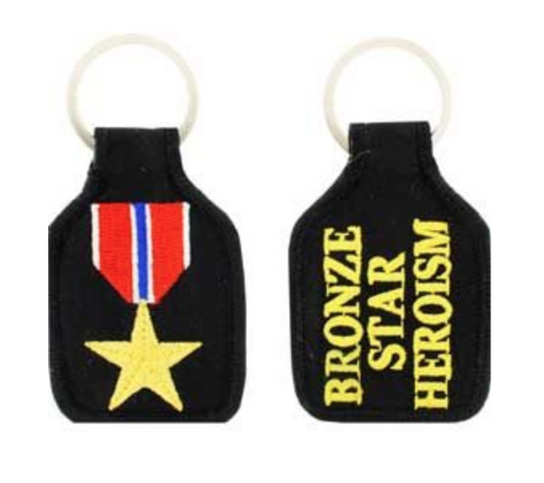 Bronze Star Heroism Embroidered Key Chain Ring, 1.75 x 3.5 inches