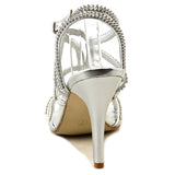 Viva Womens T-Bar Wedding Prom Diamante Bride Low Mid Heel Sandals, Silver, 8 US