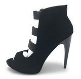 DOLLHOUSE Spyglass-02 Velvet Open Toe Bootie w/ 5¼" Stiletto Heel, BLACK, Sz 8.5