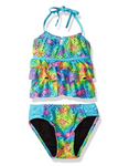 Breaking Waves Little Girls' Tie Dye Crochet Tankini Swimsuit, Multi, 6