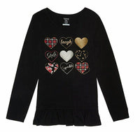 French Toast - Girls' Long Sleeve Top - Laugh Smile Sparkle - Black - Size 2T