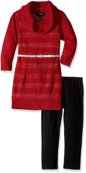 Amy Byer Big Girls' 3/4 Sleeve Sequin Stripe Cowl Set, Red, M