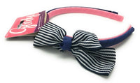 Goody Girl's Bow & Stripe Headbands Pink Blue White Satin Stripe Bow, 2 Pack