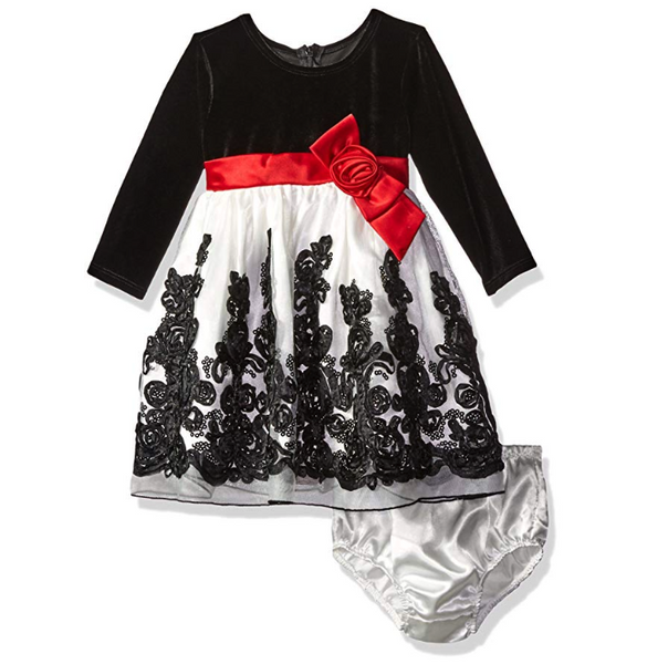 Bonnie Baby Girls' 18 Months Long Sleeve Stretch Velvet Party Dress, Black