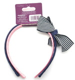 Goody Girl's Bow & Stripe Headbands Pink Blue White Satin Stripe Bow, 2 Pack