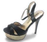 Report Womens Ankle Strap Stiletto High Heel Vallerie Black and Gold 7 M US