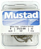 Mustad 37132-BR-6-50, Wide Gap - 2 Extra Strong Hook (50-Pack) Size 6