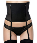 Forplay Women's Sheer Panel Waist Cincher with Garters, Black, X-Small/Small