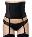 Forplay Women's Sheer Panel Waist Cincher with Garters, Black, X-Small/Small