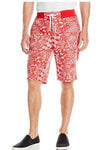 Southpole Men's Jogger Shorts with All Over Geometric Triangular Pattern, Red XL
