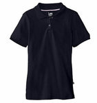 LEE Girls' Big Short Sleeve Stretch Pique Polo, Navy, X-Large(14/16)