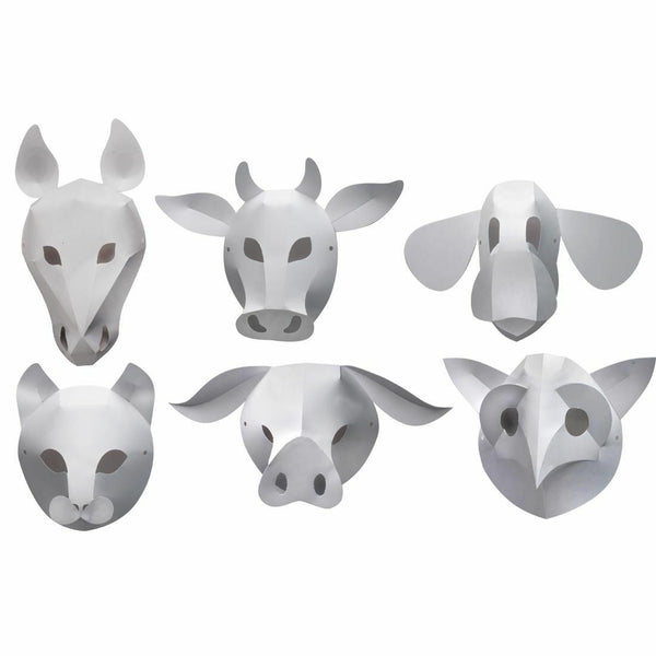 Roylco - Domestic Animal Mask - Easy Folding Paper Masks - White - Set of 30