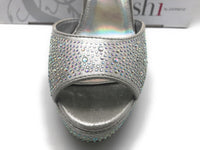 Shi by Journeys Women's GALA Platform High Heel Pump Silver Rhinestone 8.5 M US