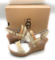 UGG Women's Lira Mar Wedge Sandals, Embossed Straps, Beige, Size 7 - New In Box