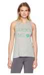 PJ Salvage Women's Graphic Lounge Tank Top, Lucky Me Heather Grey Small