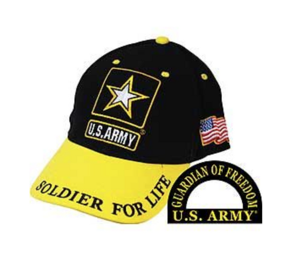 U.S. Army Soldier For Life Embroidered Baseball Hat Cap, Black-Yellow-Adjustable