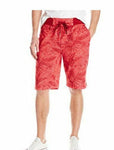 Southpole Men's Jogger Shorts in French Terry Plantation Patterns, Red, Large