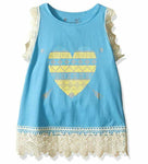 Dream Star Girls Little Aztec Heart Screen Tank with Thick Crochet, Bluejay, XL