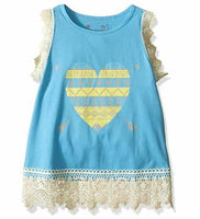 Dream Star Girls Little Aztec Heart Screen Tank with Thick Crochet, Bluejay, XL