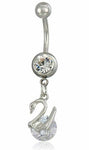 Surgical Silver Stainless Steel Cubic Zirconia Belly Piercing Jewel Swan Charm