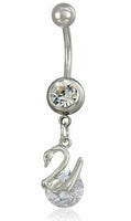 Surgical Silver Stainless Steel Cubic Zirconia Belly Piercing Jewel Swan Charm