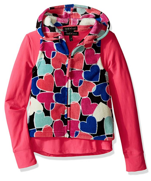 Derek Heart Girls 2 Piece Printed Hooded Vest W/ Solid Yuummy Tee Set 10-12