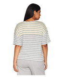 kensie Women's Plus Size Striped Sweater Knit Tee, Grey/White, 3X