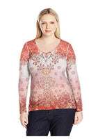 OneWorld Women's Plus Size Long Sleeve Scoop Neck Printed Holiday Tee Size 1X