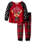 Peas & Carrots Girls Toddler Holiday Plaid Oh Deer 2pc Jogger Sleep Set Red 2T