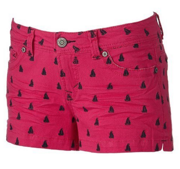 New! Wallflower Shortie Shorts - Juniors Pink with Blue Sailboats, Size 9