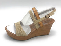 UGG Women's Lira Mar Wedge Sandals, Embossed Straps, Beige, Size 7 - New In Box