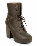 Qupid Women's Sotto-01 High Heel Boot Almond Toe Distress Khaki Size 7.5