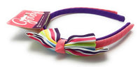 Goody Girl's Bow & Stripe Headbands Pink Purple White Satin Stripe Bow, 2 Pack