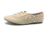 Sarah Jayne Women's JAZZ Flat Ribbon Lace Up Oxford Shoes, Beige, 5 M US