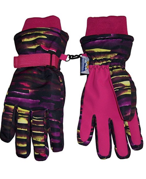 N'Ice Caps Women's Neon Striped Thinsulate and Waterproof Ski Gloves Pink/Neon
