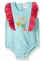 Masala Baby Baby Girls Ruffle One Piece Stripe Turquoise, 3-6M