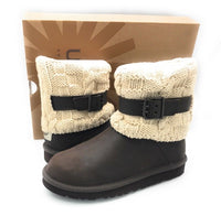 UGG Kid's Cambridge Leather Sweater Cuffed Boot, Chocolate Brown, 3 Big Kid NIB