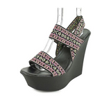 Madden Girl Women's Sabel Canvas Wedge Sandal, Multicolor Black, 9 US, New