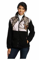 Yukon Gear Women's Casual Fleece Jacket (Black/Mossy Oak Pink Camo, Small)