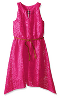 Amy Byer Big Girls Lace Dress with Braided Belt, Hot Pink, 16