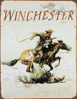 Winchester Arms Tin Metal Sign : Horse and Cowboy Logo
